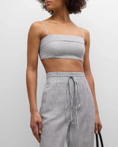 Onia Air Linen Striped Foldover Cropped Top In Deep Navywhite