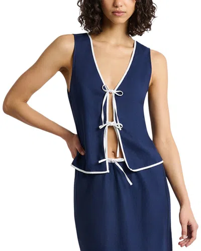 Onia Air Linen Tie Front Tank In Deep Navy/white
