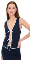 Onia Air Linen Tank Top In Deep Navy/white