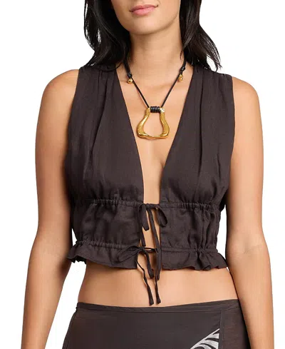 Onia Air Linen Tie Front Top In Brown