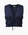 Onia Air Linen Tie-front Crop Top In Deep Navy