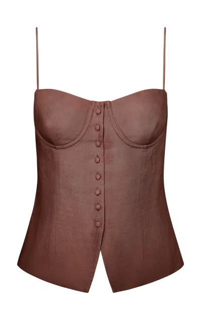 Onia Air Linen Fitted Corset Underwire Top In Brown