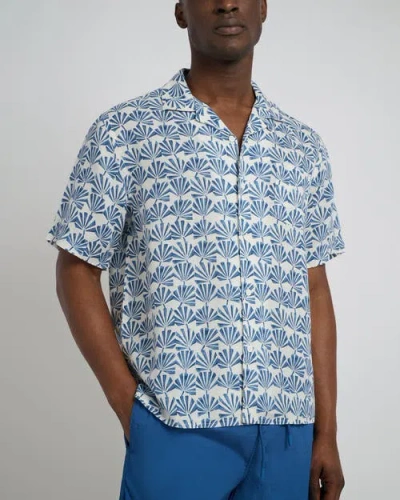 Onia Air Linen Vacation Shirt In Dark Blue Multi