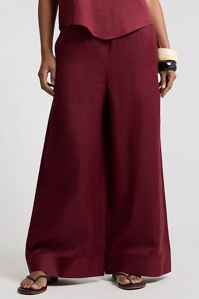 Onia Air Linen Wide Leg Drawstring Pant In Dark Cherry, Women's At Urban Outfitters In Burgundy