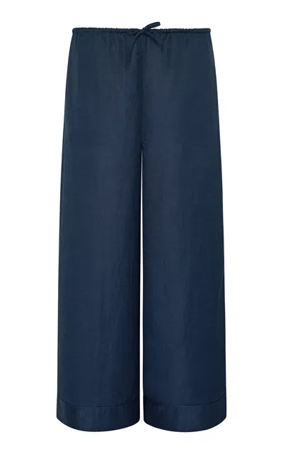 Onia Air Linen Wide Leg Drawstring Pants In Blue