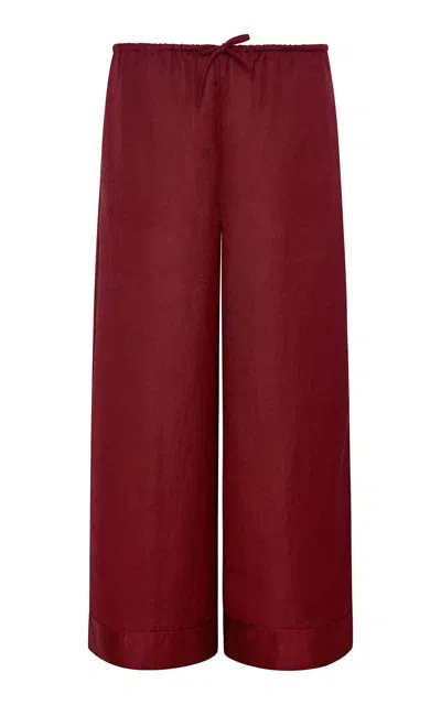 Onia Air Linen Wide Leg Drawstring Pants In Red