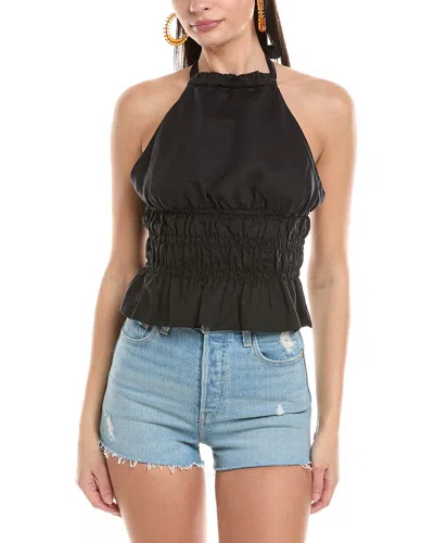 Onia Air Smocked Halter Linen-blend Top In Black