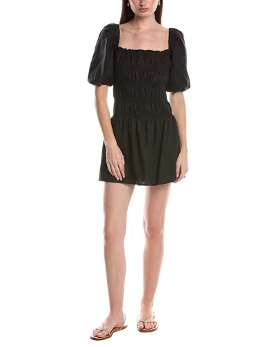 Onia Air Smocked Linen-blend Mini Dress In Black