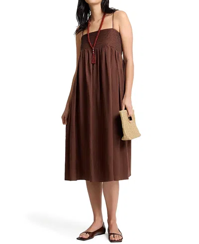 Onia Pintuck Linen-blend Midi Dress In Brown