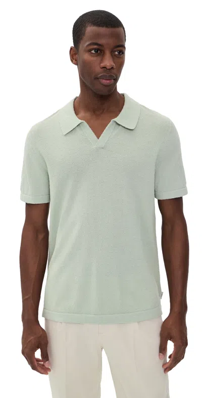 Onia Boucle Knit Johnny Polo Muted Sage In Green