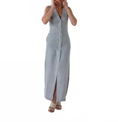 Onia Button Down Maxi Dress In Deep Navy/ White In Gray
