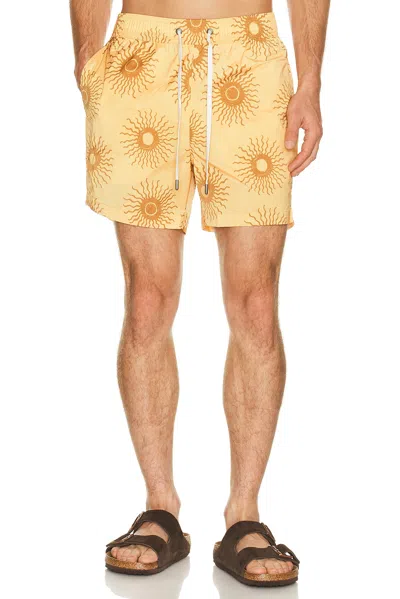 Onia Charles Straight-leg Mid-length Printed Swim Shorts In Brown