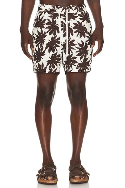 Onia Charles Straight-leg Mid-length Printed Swim Shorts In Brown