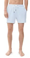 Onia Charles Slim-fit Short-length Striped Seersucker Swim Shorts In Blue