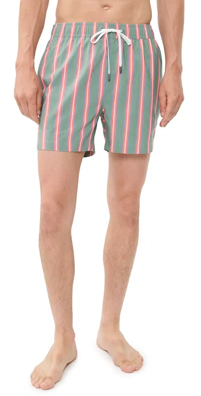 Onia Charles Swim Trunks 5 Resort Stripe Green Multi In Brown
