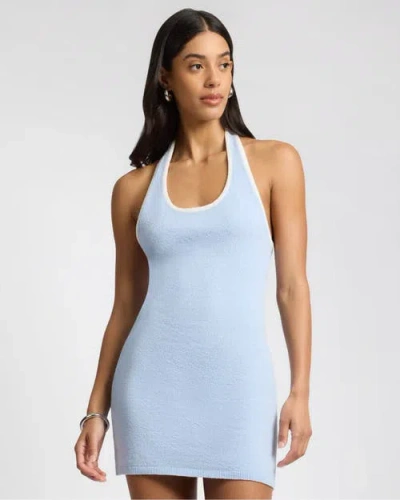 Onia Cotton Boucle Mini Halter Dress In Blue