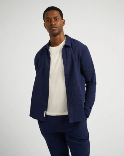 Onia Cotton Gauze Long Sleeve Shirt In Blue