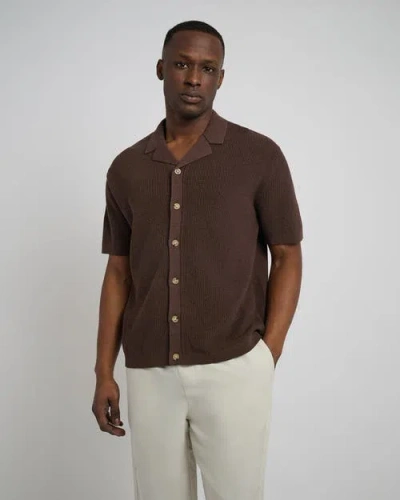 Onia Cotton Linen Knit Camp Shirt In Chestnut