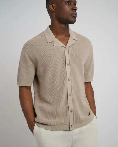 Onia Cotton Linen Knit Camp Shirt In Tan