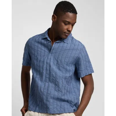Onia Cotton Linen Pop Over Polo Tee In Blue