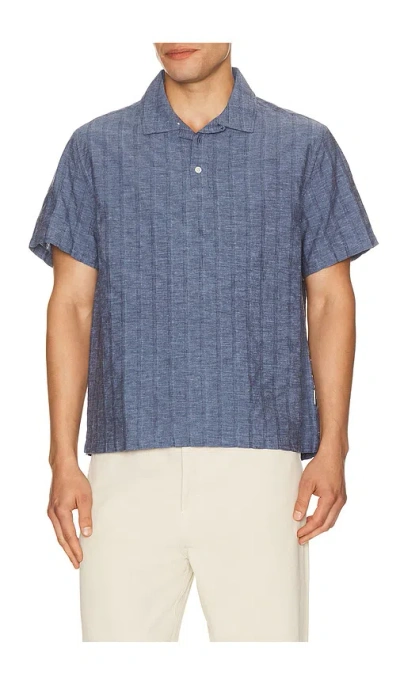 Onia Cotton Linen Pop Over Shirt In Blue