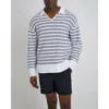 Onia Cotton Linen Textured Long Sleeve Polo In White/deep Navy