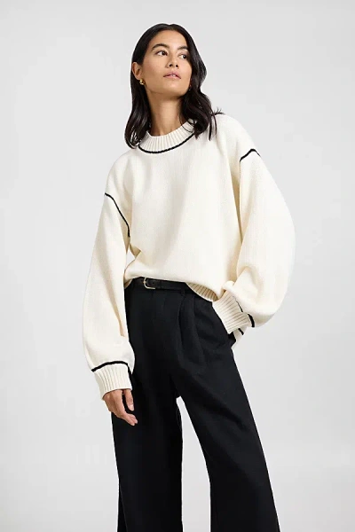 ONIA COTTON OVERSIZED MOCK NECK SWEATER IN OFF WHITE/BLACK, WOMEN'S AT URBAN OUTFITTERS