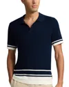 Onia Cotton Textured Johnny Collar Polo In Blue