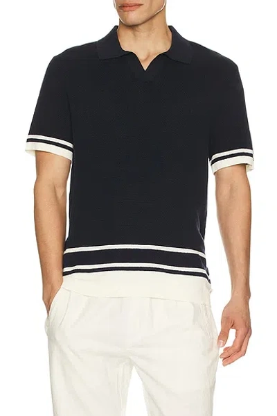 Onia Cotton Textured Johnny Collar Polo In Black