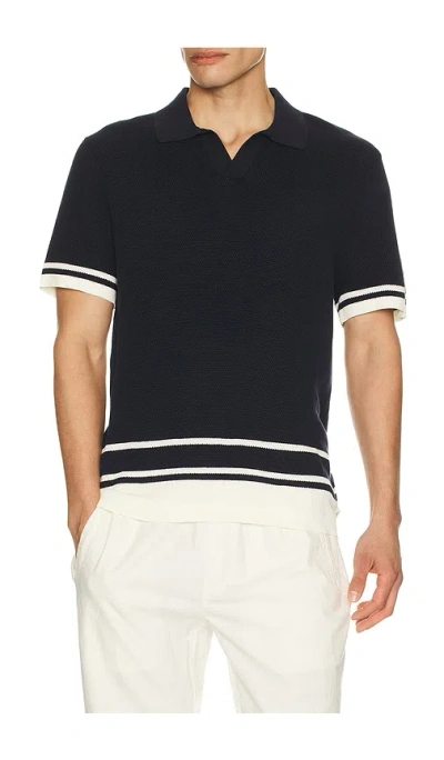Onia Cotton Textured Johnny Collar Polo In Black