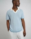 Onia Cotton Textured Johnny Collar Polo In Pale Blue/whte