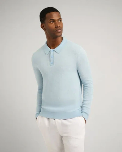 Onia Cotton Textured Knit Long Sleeve Polo In White