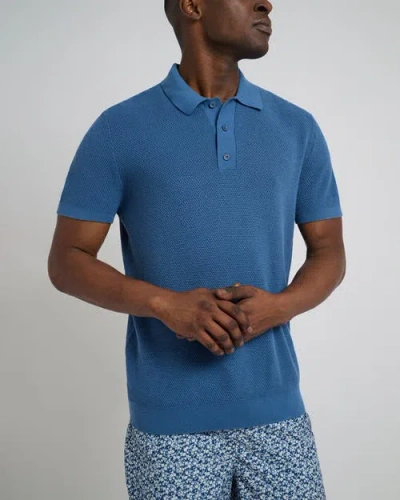 Onia Cotton Textured Knit Polo In Blue