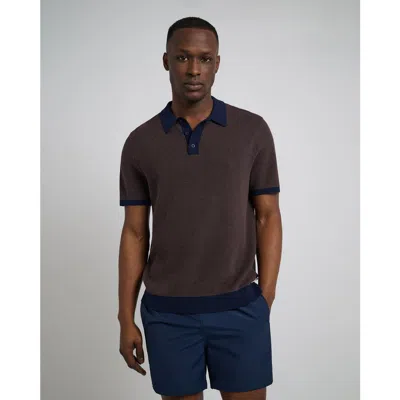 Onia Cotton Textured Knit Polo In Chesnut/d Navy
