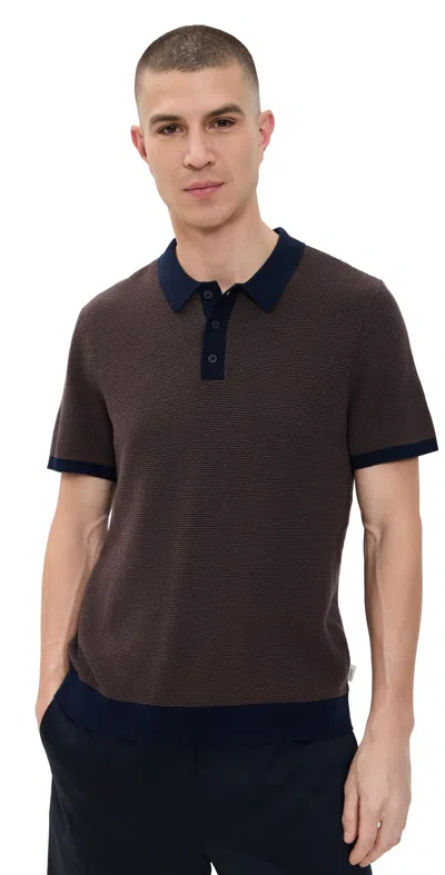 Onia Cotton Textured Knit Polo Chestnut/navy
