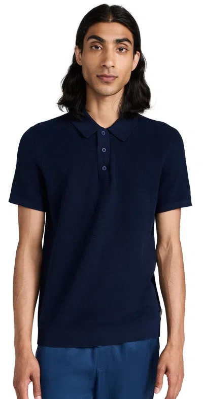 Onia Cotton Textured Knit Polo Deep Navy