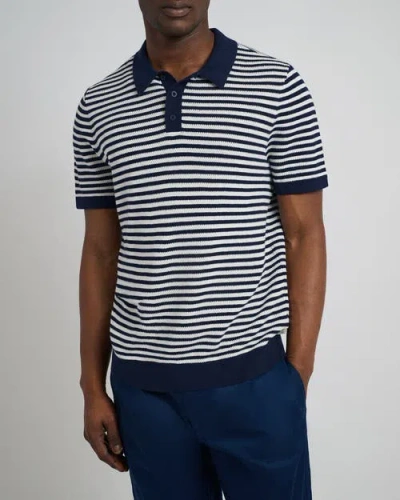 Onia Cotton Textured Knit Polo In Deep Navy/white