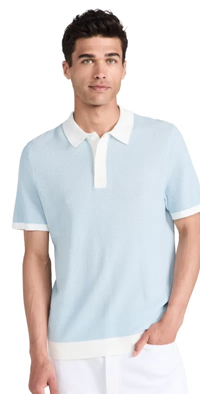 Onia Cotton Textured Knit Polo Pale Blue/white