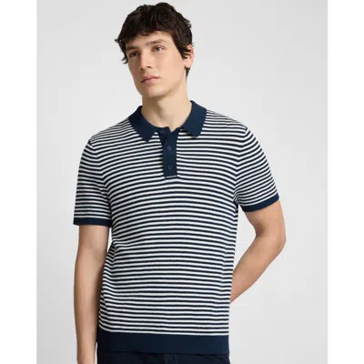 Onia Cotton Textured Knit Polo Tee In Blue