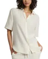 Onia Crinkle Oversized Short Sleeve Button Up In White