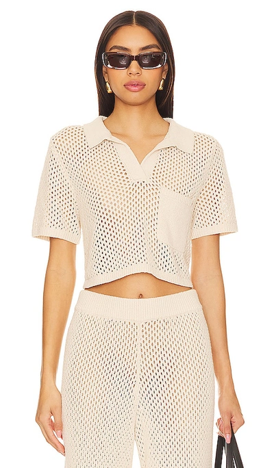 Onia Crochet Cropped Polo Top In Sandshell