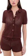 Onia Crochet Knit Button Up Shirt In Rum