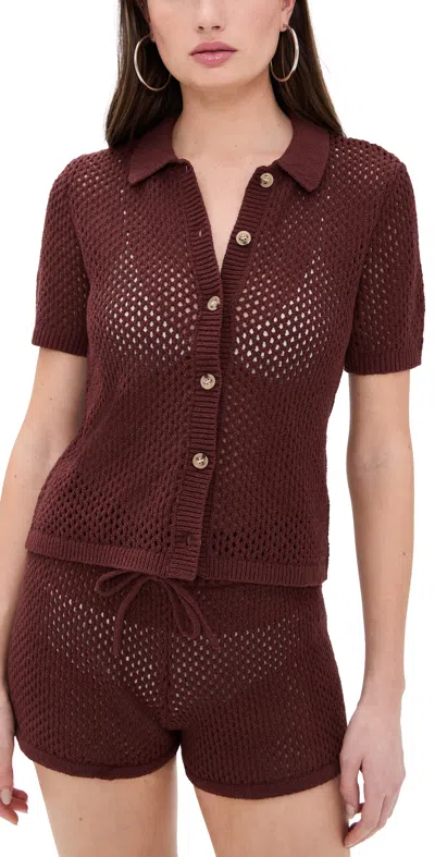 ONIA CROCHET KNIT BUTTON UP RUM