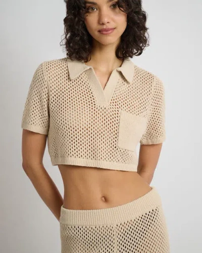 Onia Crochet Knit Cropped Polo In Sandshell