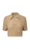 Onia Crochet-knit Cropped Polo Top In Brown