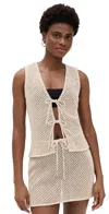 Onia Crochet Knit Tie Front Tank Top In Sandshell