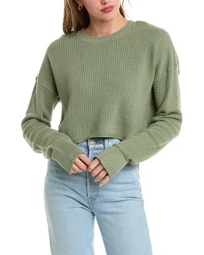 Onia Cropped Waffle Sweater In Green