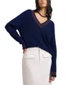 Onia Deep V-neck Varsity Pullover Sweater In Blue