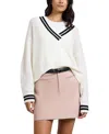 Onia Deep V-neck Varsity Pullover Sweater In White
