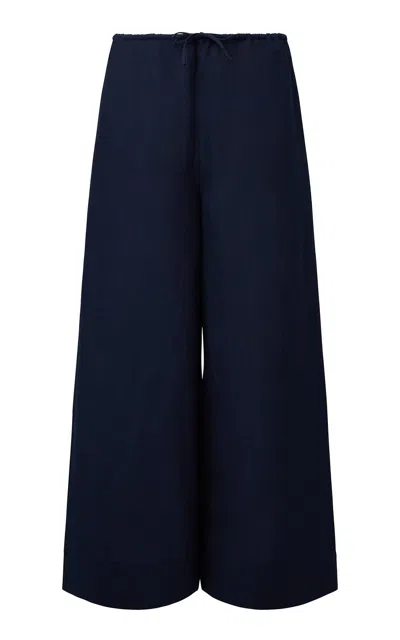 Onia Drawstring Linen-blend Wide-leg Trouser In Blue